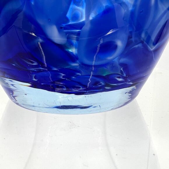 Vintage Cobalt Blue "murano" style Swirl Art Glass Artisan Vase 8" - Picture 3 of 8